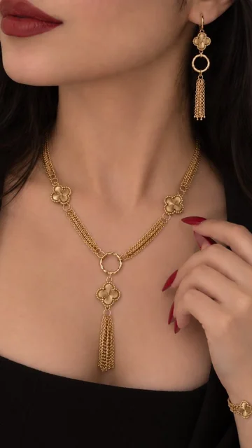 سرویس گردنبند، دستبند و گوشواره طرح ونکلیف با روکش نقره ضدآب
